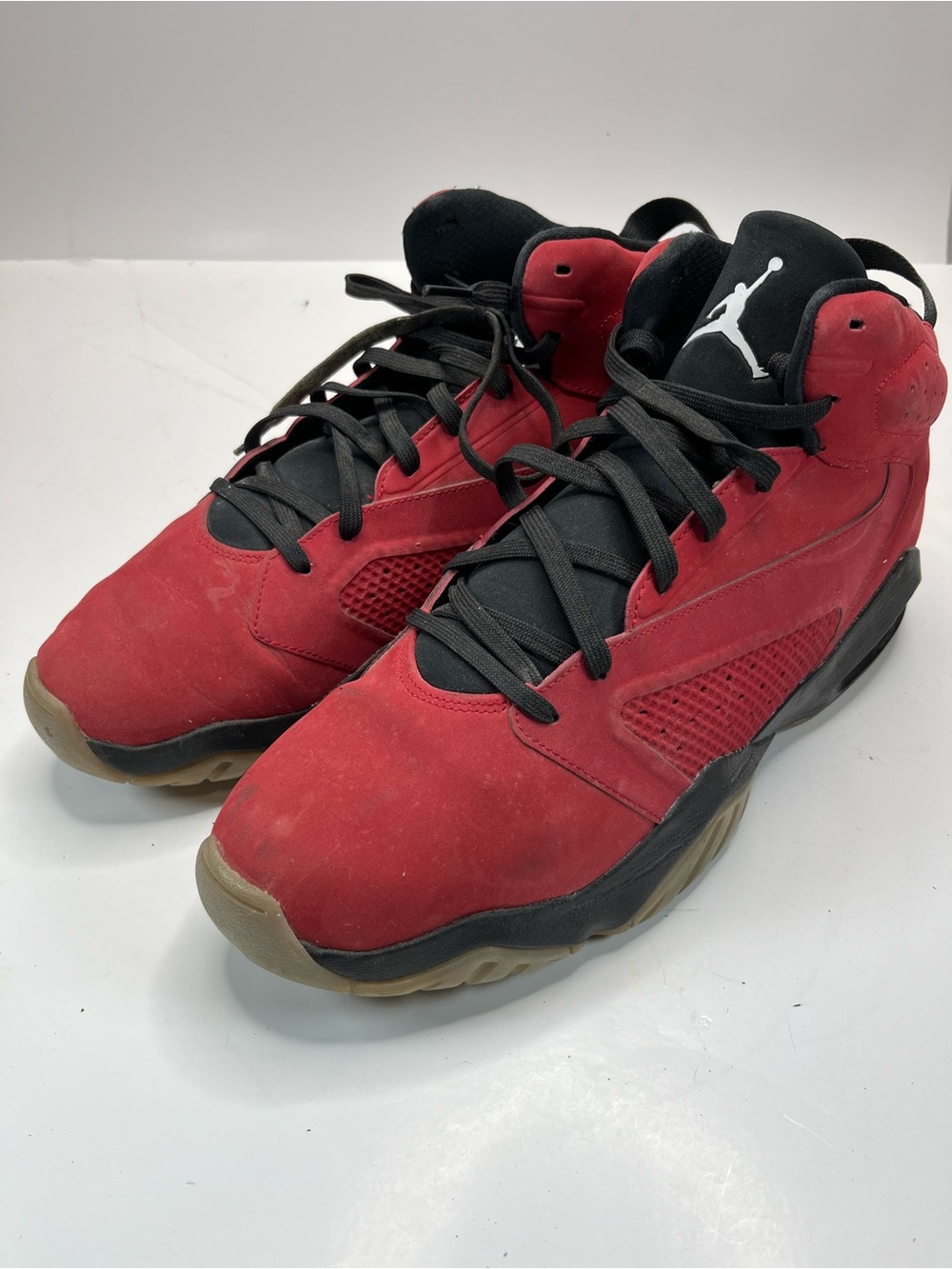 Jordan Men’s Red and Black High-Top Sneakers with Tan Outsole